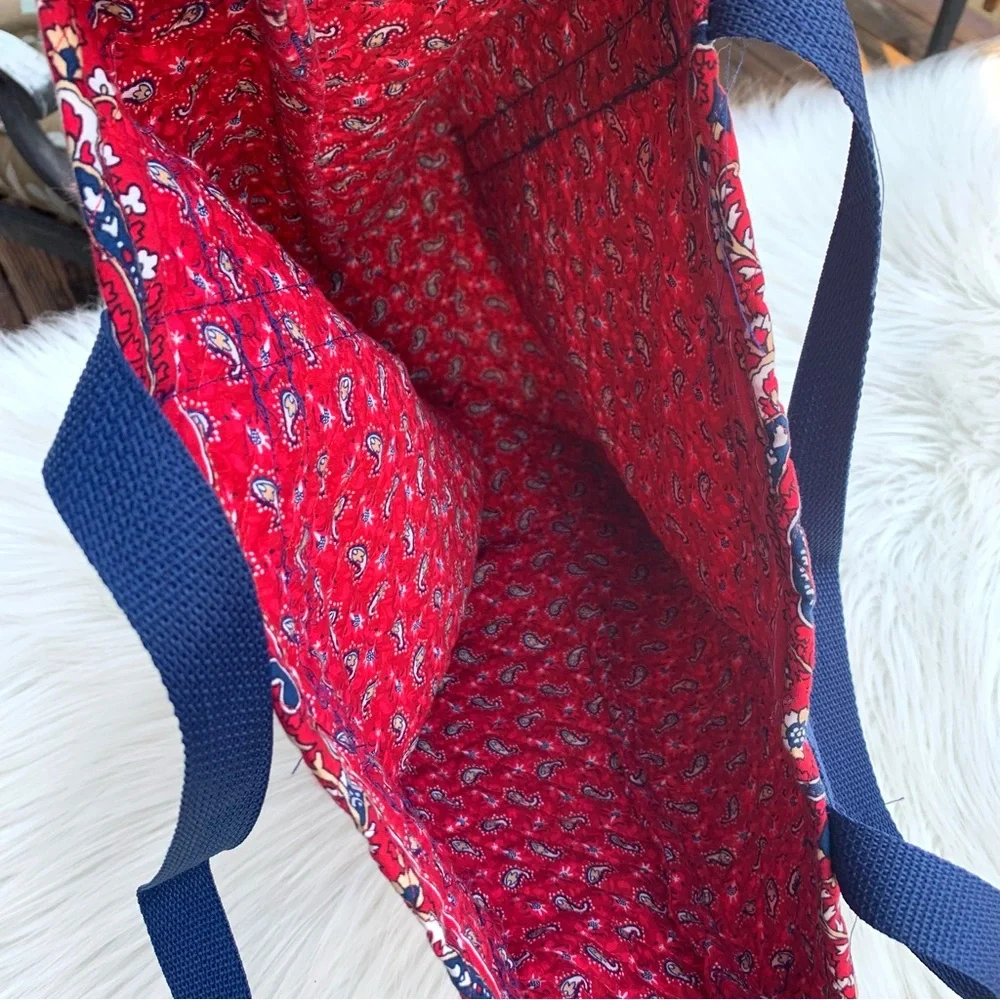 Handmade Red & Blue Paisley Floral Quilted Oversized Tote Purse Bag